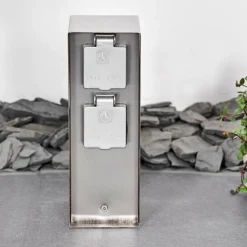 hofstein Abilene Prises électriques d'extérieur Acier inoxydable, Gris