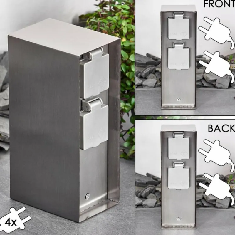 hofstein Abilene Prises électriques d'extérieur Acier inoxydable, Gris