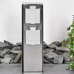 hofstein Abilene Prises électriques d'extérieur Acier inoxydable, Gris