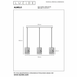 Lampes Dorées-Luminaires Lucide ALMELO Suspension Noir, 3 lumières