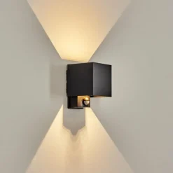 hofstein Almodofa Lampe murale d´extérieur, Luminaire Up & Down Noir, 1 lumière, Détecteur de mouvement