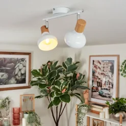 Lampes En Bois-hofstein Alyra Plafonnier, Spot de plafond Blanc, 2 lumières