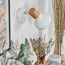 Lampes En Bois-hofstein Alyra Spot de plafond, Applique murale, Spot mural Blanc, 1 lumière