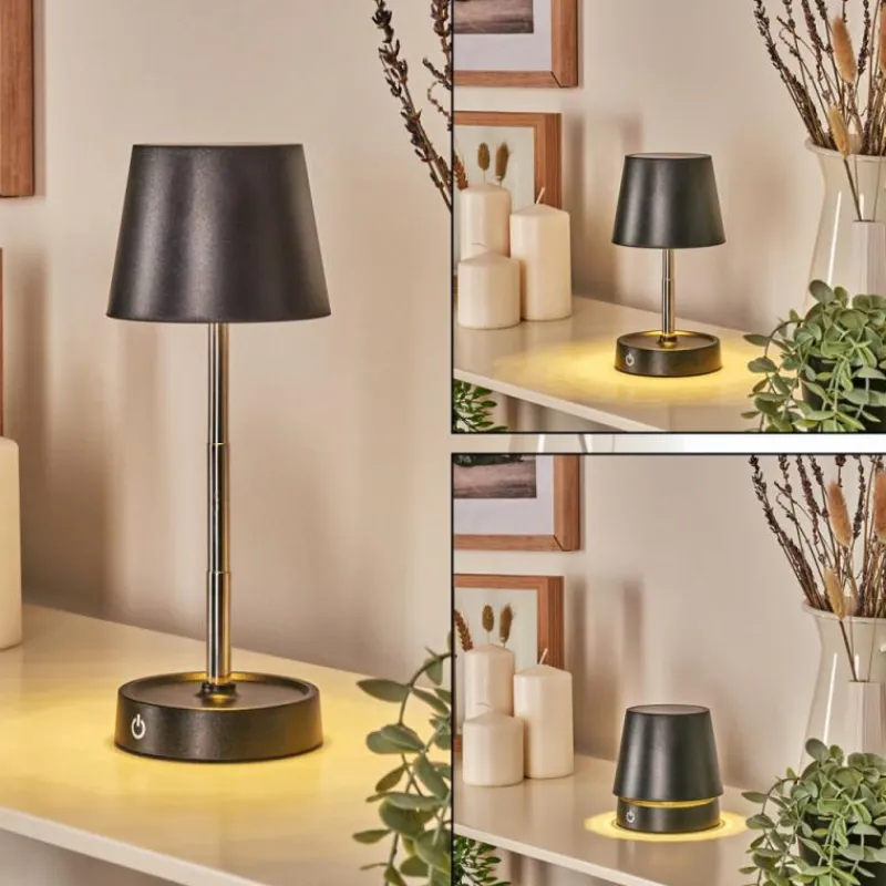 Luminaires Scandinaves-hofstein Amien Lampe de table d'extérieur, Lampe à poser LED Noir, Argenté, 1 lumière