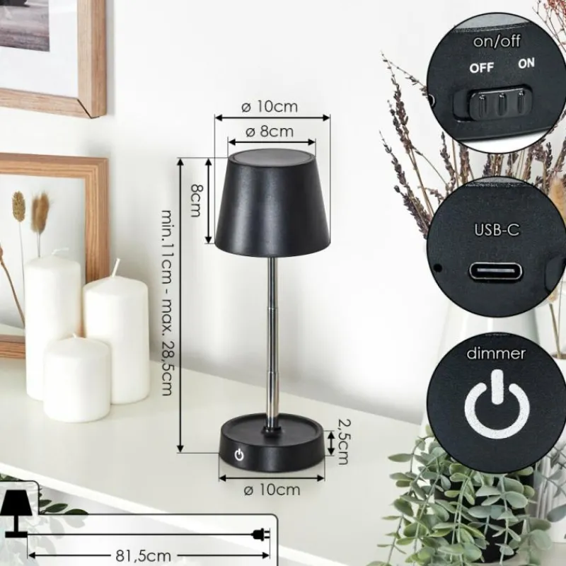 Luminaires Scandinaves-hofstein Amien Lampe de table d'extérieur, Lampe à poser LED Noir, Argenté, 1 lumière