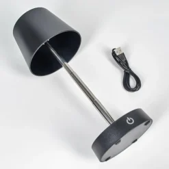 Luminaires Scandinaves-hofstein Amien Lampe de table d'extérieur, Lampe à poser LED Noir, Argenté, 1 lumière