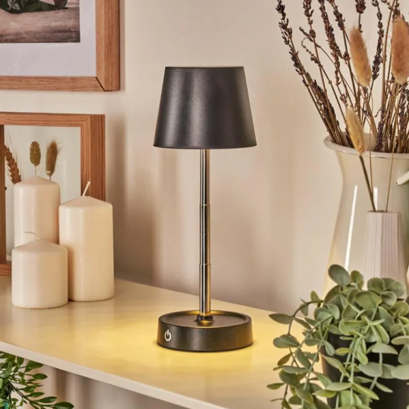 Luminaires Scandinaves-hofstein Amien Lampe de table d'extérieur, Lampe à poser LED Noir, Argenté, 1 lumière