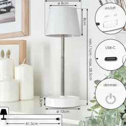 Luminaires Scandinaves-hofstein Amien Lampe de table d'extérieur, Lampe à poser LED Argenté, Blanc, 1 lumière