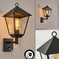 hofstein Anfei Lampe murale d´extérieur Noir, 1 lumière, Détecteur de mouvement