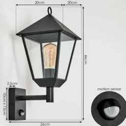 hofstein Anfei Lampe murale d´extérieur Noir, 1 lumière, Détecteur de mouvement