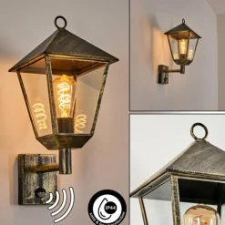 Lampes Dorées-hofstein Anfei Lampe murale d´extérieur Or, Noir, 1 lumière, Détecteur de mouvement