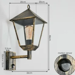 Lampes Dorées-hofstein Anfei Lampe murale d´extérieur Or, Noir, 1 lumière, Détecteur de mouvement
