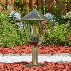 Luminaires Rustiques-hofstein Anfei Luminaire extérieur, Borne lumineuse, Eclairage de chemin Brun, Or, 1 lumière