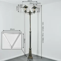 Luminaires Rustiques-hofstein Anfei Luminaire extérieur, Réverbère, Eclairage de chemin Or, Noir, 2 lumières