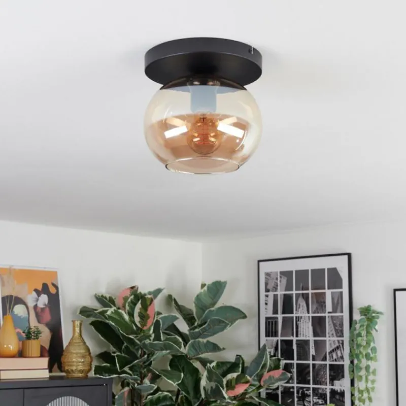 hofstein Apedo Plafonnier, Boule lumineuse Ambre, 1 lumière