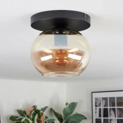 hofstein Apedo Plafonnier, Boule lumineuse Ambre, 1 lumière