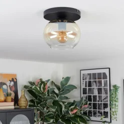 hofstein Apedo Plafonnier, Boule lumineuse Ambre, Clair, 1 lumière