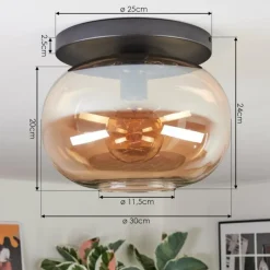 hofstein Apedo Plafonnier, Boule lumineuse Ambre, 1 lumière