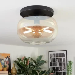 hofstein Apedo Plafonnier, Boule lumineuse Ambre, Clair, 1 lumière