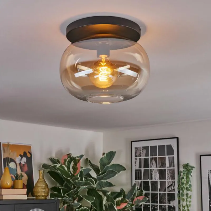 hofstein Apedo Plafonnier, Boule lumineuse Ambre, Clair, 1 lumière