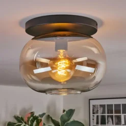 hofstein Apedo Plafonnier, Boule lumineuse Ambre, Clair, 1 lumière