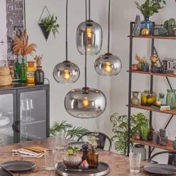 hofstein Apedo Suspension, Boule lumineuse, Suspension Clair, Fumé, 4 lumières