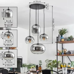 hofstein Apedo Suspension, Boule lumineuse, Suspension Clair, Fumé, 4 lumières