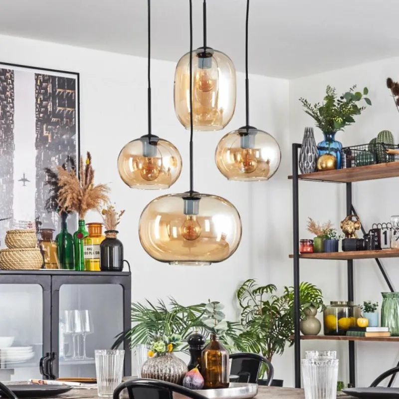 hofstein Apedo Suspension, Boule lumineuse, Suspension Ambre, 4 lumières