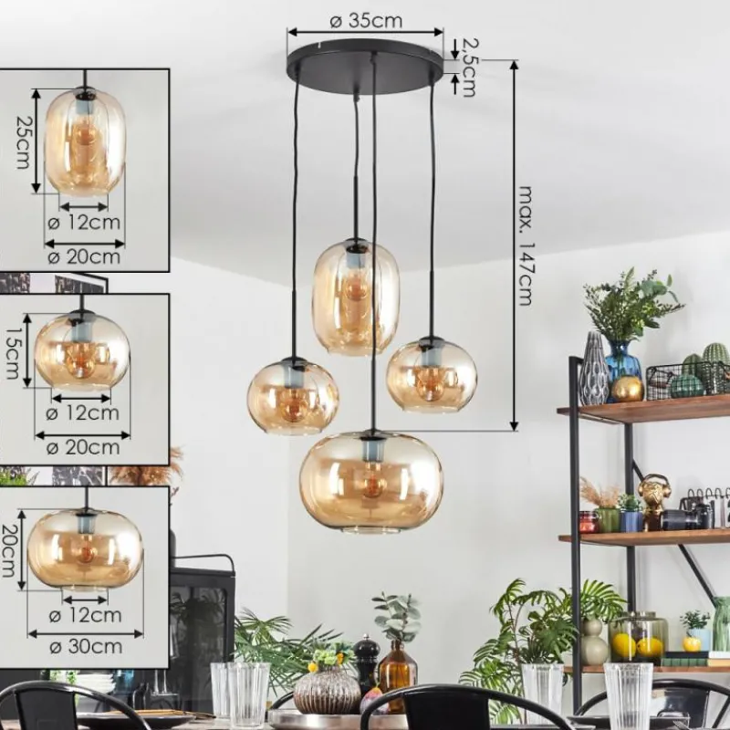 hofstein Apedo Suspension, Boule lumineuse, Suspension Ambre, 4 lumières