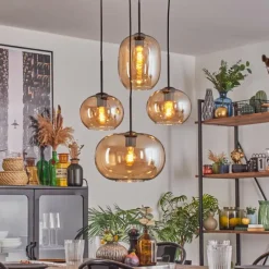 hofstein Apedo Suspension, Boule lumineuse, Suspension Ambre, 4 lumières