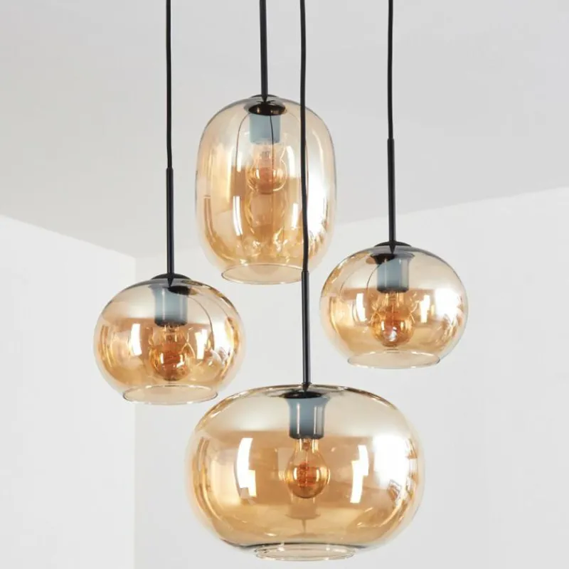 hofstein Apedo Suspension, Boule lumineuse, Suspension Ambre, 4 lumières
