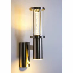 hofstein Applique extérieure Popoyan LED Acier inoxydable, 2 lumières, Détecteur de mouvement