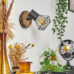 Lampes Vintages & Rétros-hofstein Applique murale Bardhaman Bois clair, Couleur bois, Noir, 1 lumière