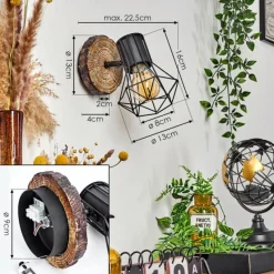 Lampes Vintages & Rétros-hofstein Applique murale Bardhaman Bois clair, Couleur bois, Noir, 1 lumière