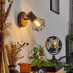 Lampes Vintages & Rétros-hofstein Applique murale Bardhaman Bois clair, Couleur bois, Noir, 1 lumière