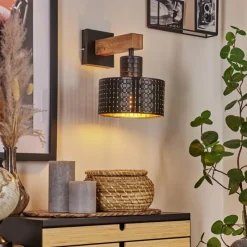 Lampes Dorées-hofstein Applique murale Chabian Brun, Couleur bois, Noir, 1 lumière