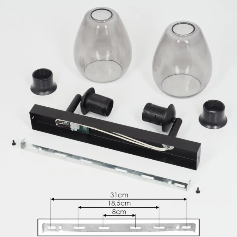 Suspension Verre Fumé-hofstein Applique murale Chaiguao Noir, 2 lumières