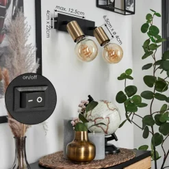 Lampes Vintages & Rétros-hofstein Applique murale Laharie Vieux laiton, Noir, 2 lumières