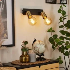 Lampes Vintages & Rétros-hofstein Applique murale Laharie Vieux laiton, Noir, 2 lumières