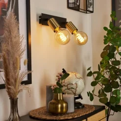 Lampes Vintages & Rétros-hofstein Applique murale Laharie Vieux laiton, Noir, 2 lumières