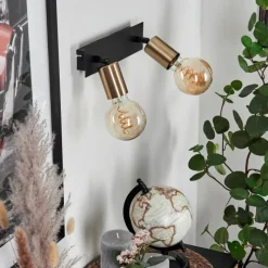 Lampes Vintages & Rétros-hofstein Applique murale Laharie Vieux laiton, Noir, 2 lumières