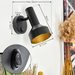 Lampes Dorées-hofstein Applique murale Musko Noir, 1 lumière