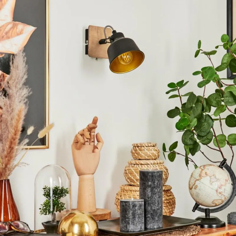 Lampes Dorées-hofstein Applique murale Safari Chrome, Bois foncé, Noir, 1 lumière