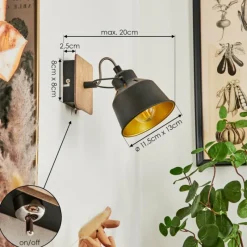 Lampes Dorées-hofstein Applique murale Safari Chrome, Bois foncé, Noir, 1 lumière