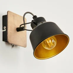 Lampes Dorées-hofstein Applique murale Safari Chrome, Bois foncé, Noir, 1 lumière