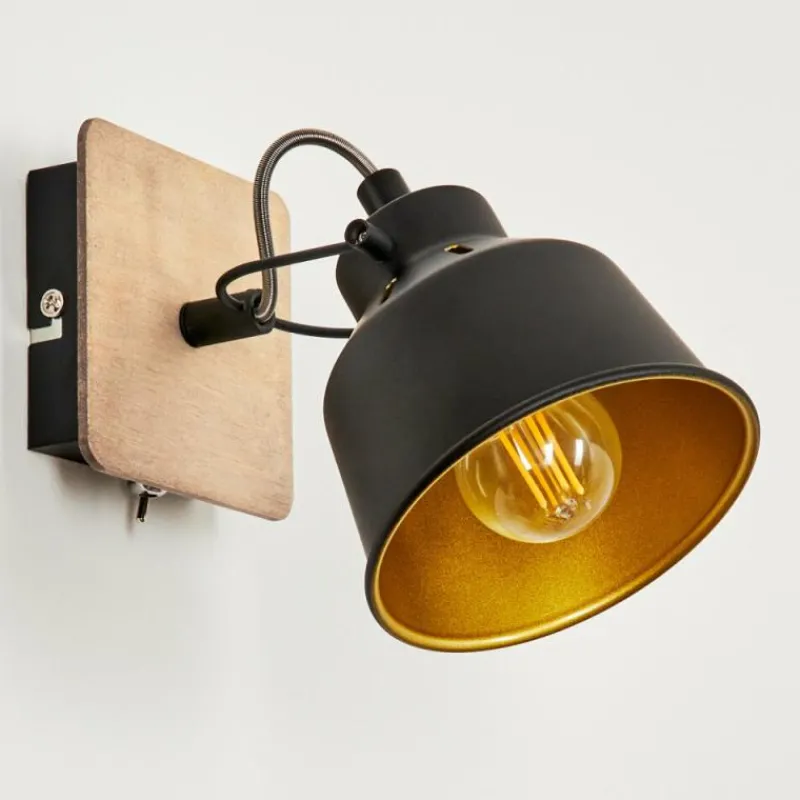 Lampes Dorées-hofstein Applique murale Safari Chrome, Bois foncé, Noir, 1 lumière