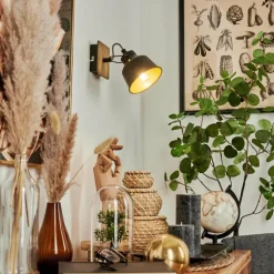 Lampes Dorées-hofstein Applique murale Safari Chrome, Bois foncé, Noir, 1 lumière