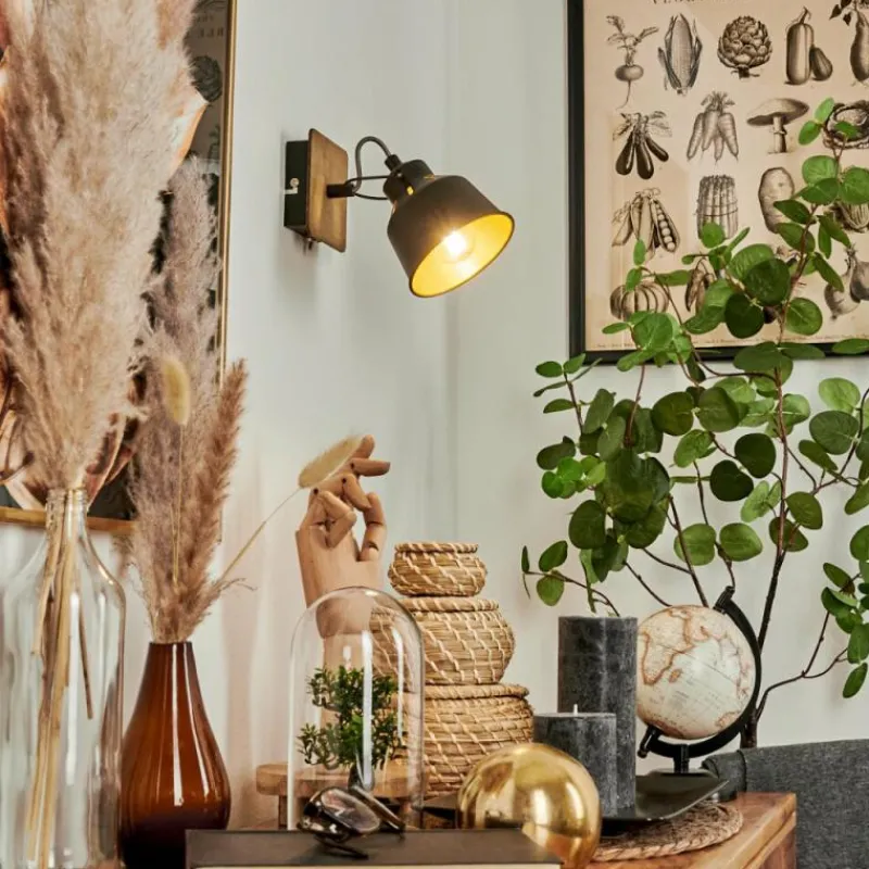 Lampes Dorées-hofstein Applique murale Safari Chrome, Bois foncé, Noir, 1 lumière