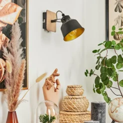 Lampes Dorées-hofstein Applique murale Safari Chrome, Bois foncé, Noir, 1 lumière