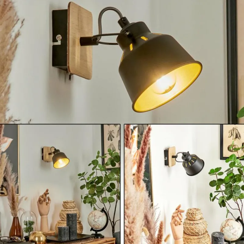 Lampes Dorées-hofstein Applique murale Safari Chrome, Bois clair, Noir, 1 lumière